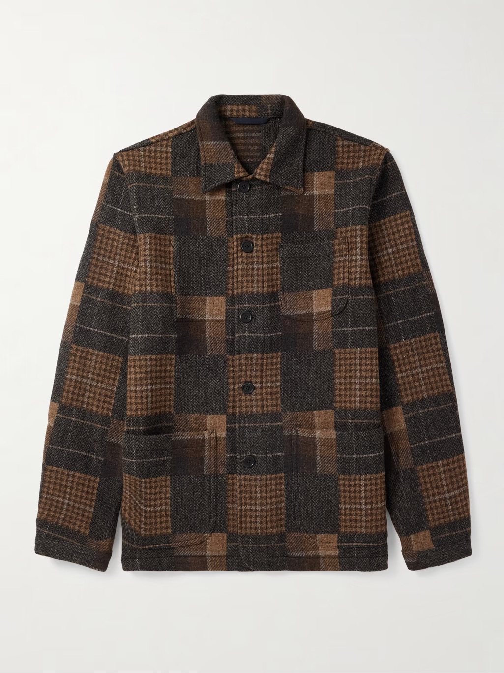 Sid Mashburn Brown Portuguese Wool Patchwork Patterm Chore Jacket